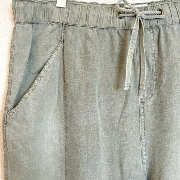 Nicole Miller New York 100% Linen Pull On Elastic Waist Pants Womens Large Green - Picture 3 of 6